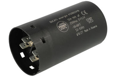 Capacitor; motor; 412802419  124-149 uF; 136uF; 250V AC; fi 45,5x84mm; 6,3mm connectors; Ducati; RoHS