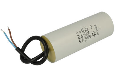 Capacitor; motor; I150V650K-C1; MKSP; 50uF; 450V AC; fi 45x114mm; with cables; Miflex; RoHS