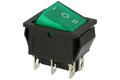 Switch; rocker; C1570/IRS-203.; ON-OFF-ON; 2 ways; green; neon bulb 250V backlight; green; bistable; 6,3x0,8mm connectors; 22x30mm; 3 positions; 15A; 250V AC