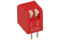 Przełącznik; DIP switch; 2 tory; suwak piano; DPR-02-R; czerwony; przewlekany (THT); h=9,5mm; 25mA; 24V DC; biały; KLS; RoHS