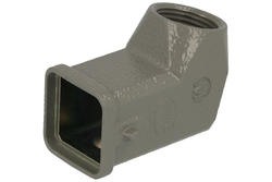 Connector housing; Han A; 19200031640; 3A; zinc alloy; angled 45°; for cable; entry for M20 cable gland; for single locking lever; top single cable entry; grey; IP65; Harting; RoHS