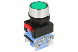 Przełącznik; przyciskowy; LAS0-A3Y-11/G; ON-(OFF)+OFF-(ON); zielony; bez podświetlenia; śrubowe; 2 pozycje; 10A; 500V AC; 22mm; 50mm; Onpow
