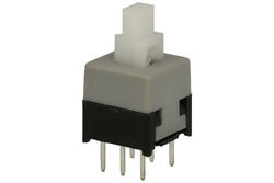 Przełącznik; przyciskowy; PL221/2201A; ON-ON; biały; bez podświetlenia; przewlekany (THT); 2 pozycje; 0,1A; 30V DC; raster 2,5x5,4mm; 9mm