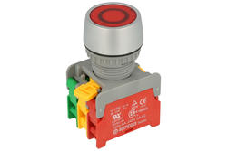 Przełącznik; przyciskowy; PFL22-1-O/C-R; ON-OFF+OFF-ON; czerwony; podświetlenie bez źródła światła; czerwony; śrubowe; 2 pozycje; 3A; 230V AC; 22mm; 50mm; Auspicious