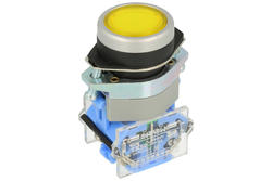 Przełącznik; przyciskowy; LAS0-B1Y-11Y; ON-(OFF)+OFF-(ON); żółty; bez podświetlenia; śrubowe; 2 pozycje; 10A; 500V AC; 22mm; 50mm; Onpow