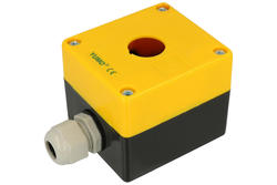 Obudowa przycisku; LAY5-JBP01; żółto-czarny; plastik; IP54; pojedyńcza; z dławnicą PG13,5; 80x72x65mm; panelowe 22mm; Yumo; RoHS