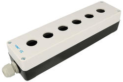 Control box; LAY5-BP06; white-black; plastic; IP54; with PG13,5 cable gland; six holes; 60x72x280mm; 22mm panel mount; YUMO; RoHS