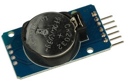 Moduł rozszerzeniowy; zegara czasu rzeczywistego; RTC; 5V; kołkowe; I2C; podtrzymanie pamięci przy pomocy baterii CR2032; z układem DS3231