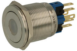 Przełącznik; przyciskowy; GQ22PF-11ZD/Y/24V/S; ON-OFF+OFF-ON; 2 tory; podświetlenie LED 24V; żółty; punkt; bistabilny; na panel; 0,5A; 250V AC; 22mm; IP67; Onpow; RoHS