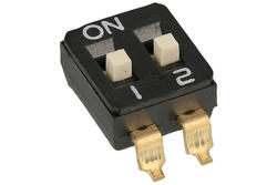 Przełącznik; DIP switch; 2 tory; DIPS2CS; czarny; powierzchniowy (SMD); h=3,4 + suwak 0,4mm; 25mA; 24V DC; biały; SAB switches; RoHS