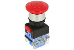 Przełącznik; bezpieczeństwa; przyciskowy; LAS0-A3Y-11M/R; ON-(OFF)+OFF-(ON); grzybkowy; 2 tory; czerwony; bez podświetlenia; monostabilny; śrubowe; 10A; 500V AC; Onpow