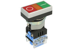 Przełącznik; przyciskowy; LAS0-A1J-11S/24V; ON-(OFF)+OFF-(ON); czerwony+zielony; podświetlenie LED 24V; pomarańczowy; śrubowe; 2 pozycje; 6A; 220V AC; 1,1A; 220V DC; 22mm; 67mm; Onpow