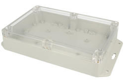 Enclosure; multipurpose; ZP210.140.45UJpH TM; ABS / PC; 210mm; 140mm; 45mm; IP65; light gray; hermetic; transparent lid; mounting brackets; with brass bushing; Kradex; RoHS