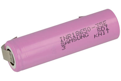 Rechargeable battery; Li-Ion; INR18650-35E-FT; 3,6V; 3450mAh; 18,6x65,2mm; lugs; Samsung; without PCM protection