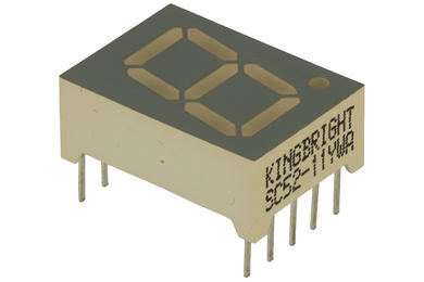 Display; LED; SC52-11YWA; single; yellow; cathode; 7-segment; 13,2mm; 12,4mm; 17,5mm; Background colour: gray; 1,2÷4,7mcd; 588nm; Kingbright; 20mA; 2,1V