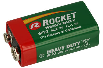 Battery; zinc-carbon; 6F22 9V; 9V; 16,5x25,5x47,5mm; Rocket; 9V 6F22 6LR61