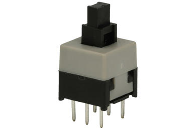 Switch; push button; PL221/2201B; ON-(ON); black; no backlight; through hole; 2 positions; 0,1A; 30V DC; pin spacing 2,5x5,4mm; 9mm