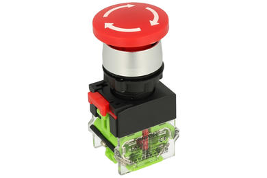 Switch; safety; push button; LAS0-A3Y-M02TS/R; ON-OFF; mushroom; reset by turn; 2 ways; red; no backlight; bistable; screw; 10A; 500V AC; Onpow