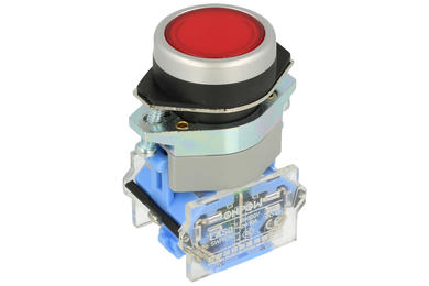 Przełącznik; przyciskowy; LAS0-B1Y-11R; ON-(OFF)+OFF-(ON); czerwony; bez podświetlenia; śrubowe; 2 pozycje; 10A; 500V AC; 22mm; 50mm; Onpow