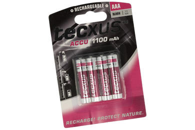 Rechargeable battery; Ni-Mh; MHR03 AAA; 1,2V; 1100mAh; fi 10,3x44,5mm; TECXUS; R3 AAA