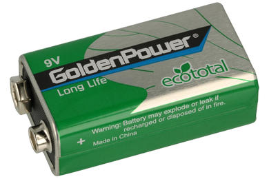 Bateria; węglowo-cynkowa; 6F22. 9V; 9V; 16,5x25,5x48,5mm; GoldenPower; 9V 6F22 6LR61