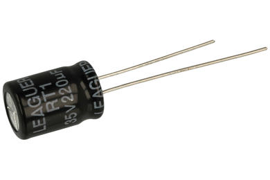 Capacitor; electrolytic; 220uF; 35V; RT1; RT11V221M0812; diam.8x12mm; 3,5mm; through-hole (THT); bulk; Leaguer; RoHS