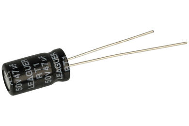 Capacitor; electrolytic; 47uF; 50V; RT1; RT11H470M0611; diam.6,3x11mm; 2,5mm; through-hole (THT); bulk; Leaguer; RoHS