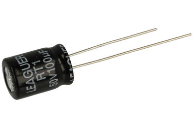 Capacitor; electrolytic; 100uF; 50V; RT1; RT11H101M0812; diam.8x12mm; 3,5mm; through-hole (THT); bulk; Leaguer; RoHS