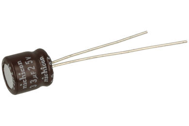 Capacitor; Low Impedance; electrolytic; 33uF; 25V; UTT; UTT1E330MDD; diam.6,3x7mm; 2,5mm; through-hole (THT); bulk; Nichicon; RoHS