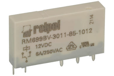 Przekaźnik; elektromagnetyczny miniaturowy; RM699BV-3011-85-1012; 12V; DC; 1 styk przełączny; 6A; 250V AC; do druku (PCB); do gniazda; Relpol; RoHS
