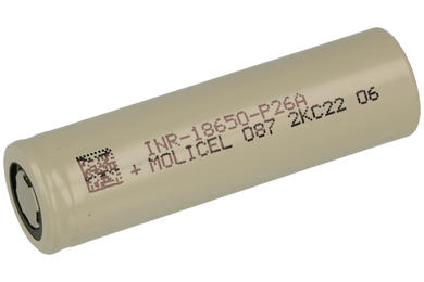 Rechargeable battery; Li-Ion; INR18650-P26A; 3,6V; 2600mAh; 18,6x65,2mm; MOLICEL; without PCM protection