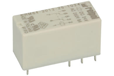 Przekaźnik; elektromagnetyczny miniaturowy; RM84-3012-25-1024 AgSnO2; 24V; DC; 2 styki przełączne; 8A; 250V AC; 24V DC; do druku (PCB); do gniazda; Relpol; RoHS