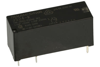 Relay; electromagnetic miniature; JS-24-K; 24V; DC; SPDT; 8A; 250V AC; PCB trough hole; Fujitsu Takamisawa; RoHS