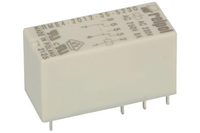 Relay; electromagnetic miniature; RM84-2012-35-5230; 230V; AC; DPDT; 8A; 250V AC; 8A; 24V DC; PCB trough hole; for socket; Relpol; RoHS; 0,75VA
