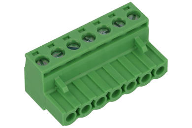 Terminal block; 2EGTK-5.0-07P-14-00AH; 7 ways; R=5,00mm; 18mm; 12A; 300V; for cable; angled 90°; square hole; slot screw; screw; vertical; 2,5mm2; green; Golten; RoHS