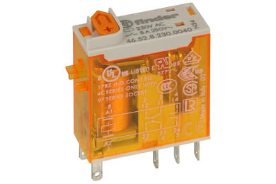 Relay; electromagnetic miniature; 46.52.8.230.0040; 230V; AC; DPDT; 8A; 250V AC; PCB trough hole; for socket; Finder; RoHS; 1,2VA