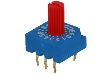 Encoding switch; rotary; BCD; RS35607; 16 positions; through hole; with knob; 25mA; 24V DC; red; blue; KLS; RoHS