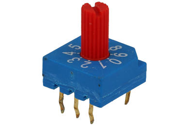 Encoding switch; rotary; BCD; RS35007; 10 positions; through hole; with knob; 25mA; 24V DC; red; blue; KLS; RoHS