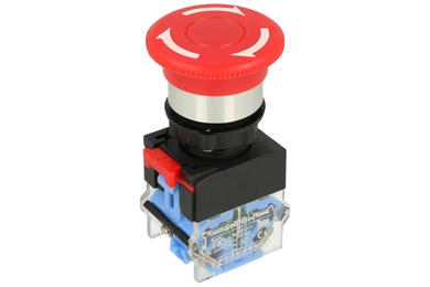 Switch; safety; push button; LAS0-K-11TSA/R; ON-OFF+OFF-ON; mushroom; reset by turn; 2 ways; red; no backlight; bistable; screw; 10A; 500V AC; Onpow