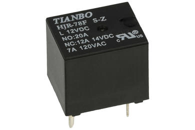Przekaźnik; elektromagnetyczny samochodowy; HJR-78F-L-S-Z-12VDC; 12V; DC; 1 styk przełączny; 20A; 14V DC; do druku (PCB); 0,6W; TIANBO; RoHS