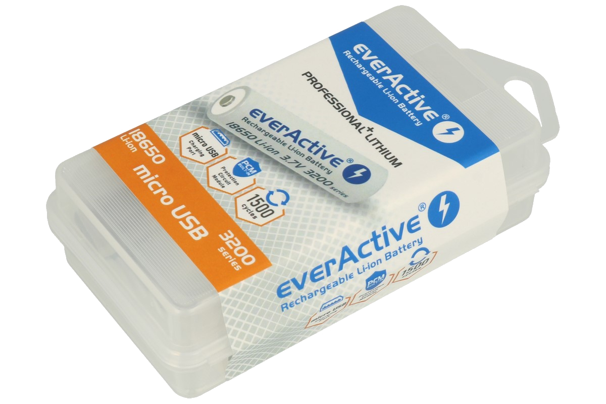 EverActive micro USB 18650 3200mAh (protected) - 7A - 18650 - Li-ion -  Rechargeable batteries
