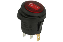 Przełącznik; klawiszowy (kołyskowy); A-605/R-O; ON-OFF; 1 tor; czerwony; podświetlenie LED 12V; czerwony; bistabilny; konektory 4,8x0,8mm; 20mm; 2 pozycje; 6A; 250V AC