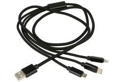 Kabel; USB; DSKU; wtyk USB-A; wtyk USB-C; wtyk Lightning; wtyk microUSB; 1m; czarny; okrągły; nylon w oplocie, PVC; Talvico