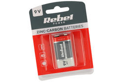 Battery; zinc-carbon; 6F22. 9V; 9V; blister; 16,5x25,5x48,5mm; Rebel; RoHS; 9V 6F22 6LR61