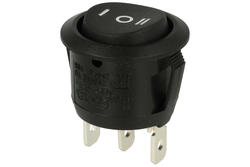 Switch; rocker; R13-112I-BB-7D; (ON)-OFF-(ON); 1 way; black; no backlight; momentary; 4,8x0,8mm connectors; 20,5mm; 3 positions; 6A; 250V AC; 20A; 12V DC; SCI