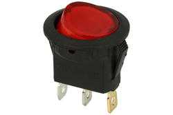 Przełącznik; klawiszowy (kołyskowy); okrągły 12V R; ON-OFF; 1 tor; czerwony; podświetlenie LED 12V; czerwony; bistabilny; konektory 4,8x0,8mm; 20mm; 2 pozycje; 20A; 12V DC