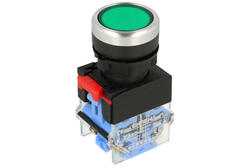 Przełącznik; przyciskowy; LAS0-B3Y-11G; ON-(OFF)+OFF-(ON); zielony; bez podświetlenia; śrubowe; 2 pozycje; 10A; 500V AC; 22mm; 50mm; Onpow