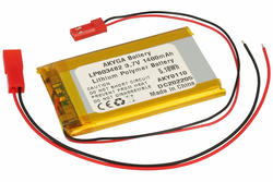 Rechargeable battery; Li-Po; LP603462; 3,7V; 1400mAh; 6x34x62mm; PCM protection; connector + socket 2,54*2pins; AKYGA; RoHS