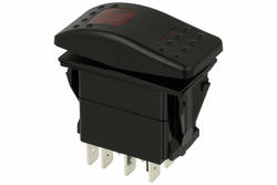 Switch; rocker; A-670H.; ON-OFF-ON; 2 ways; black; LED 12-24V backlight; red; bistable; 6,3x0,8mm connectors; 22x37mm; 3 positions; 16A; 250V AC