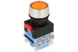 Przełącznik; przyciskowy; LAS0-A3Y-11O; ON-(OFF)+OFF-(ON); pomarańczowy; bez podświetlenia; śrubowe; 2 pozycje; 10A; 500V AC; 22mm; 50mm; Onpow